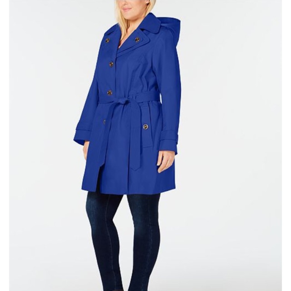 London Fog belted trench coat hood Bluebelll SZ XL